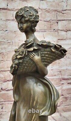 Classic Art Deco Bronze Sculpture of Woman with Flower Basket by Milo