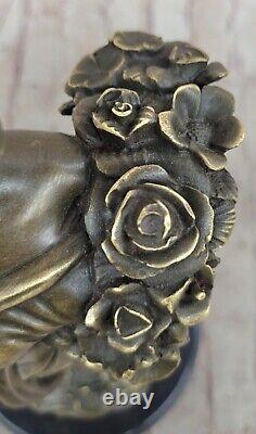 Classic Art Deco Bronze Sculpture of Woman with Flower Basket by Milo