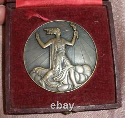 Claude Léon Mascaux Art Deco Medal Woman & Torch Bronze Arthus Bertrand