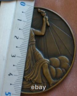 Claude Léon Mascaux Art Deco Medal Woman & Torch Bronze Arthus Bertrand