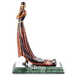 Colored Art Deco Bronze Sculpture of a Woman in a Dress by Julius Erté