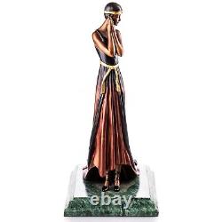 Colored Art Deco Bronze Sculpture of a Woman in a Dress by Julius Erté