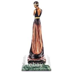 Colored Art Deco Bronze Sculpture of a Woman in a Dress by Julius Erté