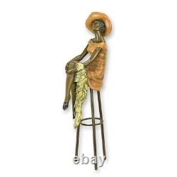 Colorful Bronze Woman Sculpture Art Deco on Stool after Demetre Chiparus