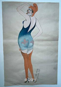 Curiosa Cocarde Republic Woman Aquarelle Drawing Chepy Painting Art Deco 1927