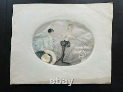 Curiosa Rare Large Engraving Signed Fonseca Young Naked Woman & Pierrot Art Deco