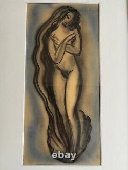 Curiosa Woman Charcoal Drawing 1930 1940s Venus Naked At Shelling