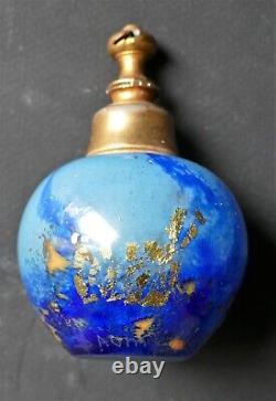 DAUM NANCY BLUE GLASS PERFUME ATOMIZER WITH GOLD INCLUSIONS Art Deco