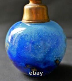 DAUM NANCY BLUE GLASS PERFUME ATOMIZER WITH GOLD INCLUSIONS Art Deco