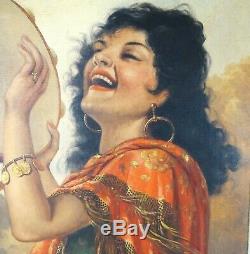 David Andre 1930-1940 Table S Portrait Oil / Canvas Art Deco Gypsy Woman Peintur