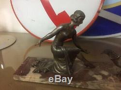 Decorative Statuette Woman With Marble Pheasant And Regulates 1930s Art Deco