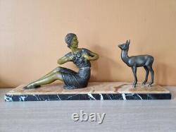Demeter Chiparus 1868-1947 Regule Art Deco Sculpture Signed Woman with Deer