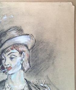 Drawing Art Deco Luc Olivier Lesieur Portrait Woman Cabaret Cigarette Hat