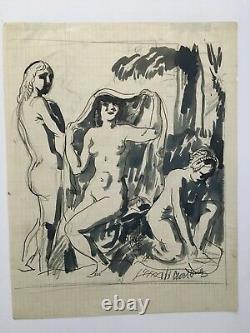 Drawing Lavis D'ink Cahet D'atelier Naked Naked Woman Nudity Greece Antique Art Deco