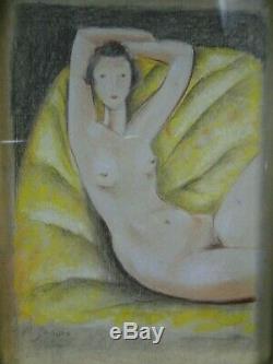 Drawing Of Naked Woman Manages Frame Mirror Églomisé & Bois Dore Annees 40 Art Deco