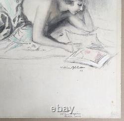 Drawing Original Art Deco William Ablett Portrait Woman Nude Reading Sale Workshop