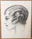 Drawing Original Portrait Coiffure Luc Lafnet Claude 1930s Art Deco Belgian