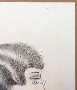 Drawing Original Portrait Woman Hair Fashion Art Deco Luc Lafnet Belgian 1930s
