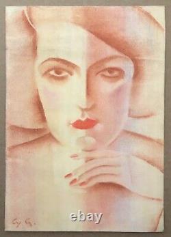 Drawing Original Sanguine Art Deco Modernist Portrait Geometric Face Woman
