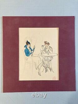 Drawing Painting Ink Art Deco 1945 on Paper Woman Collection Lily Greenham