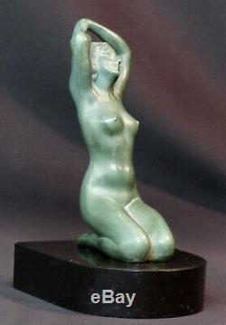 E 1920 Superb Statue Sculpture Metal Art Nouveau Deco 19cm1.4kg Woman Bare Pedestal