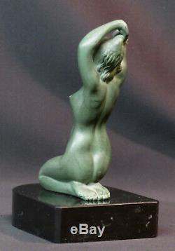 E 1920 Superb Statue Sculpture Metal Art Nouveau Deco 19cm1.4kg Woman Bare Pedestal