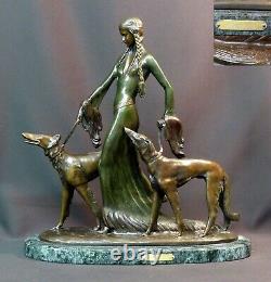 E 1930 Otto Poertzel Woman With Barzoïs Art Deco Statue Bronze Sculpture 9.5kg40c