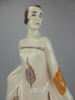 Elegant Woman Figurine Statue Art Deco Tile Cracked Sign Baucour