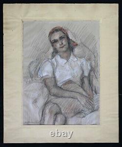 Eliane Diverly (1914-2012) Portrait Of Woman Art Deco Grasse Italy Fashion