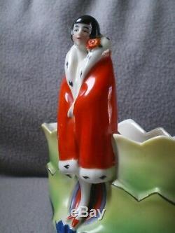 Empty Porcelain Pocket Art Deco 1930 Sculpture Woman Vintage Statue Half Doll