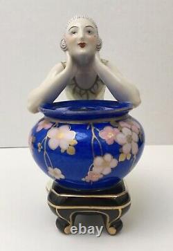 Encrier Porcelain Sculpture Art Deco Aladin Luxury France Women Vase Blue Flowers