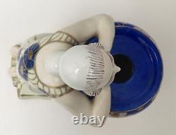Encrier Porcelain Sculpture Art Deco Aladin Luxury France Women Vase Blue Flowers