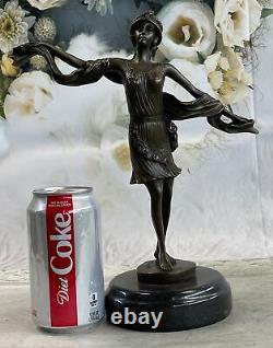 English Bronze Mirval Art Deco Dancer Signed Woman Sculpture Figurine Statue