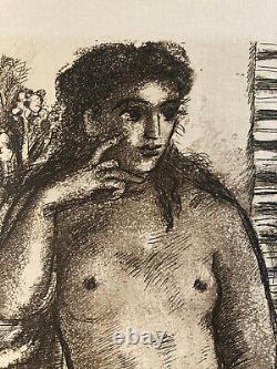Engraved Art Deco Woman Laszlo Barta Erotic Nude Portrait Etching 1940-50