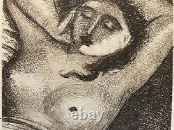 Engraved Art Deco Woman Laszlo Barta Erotic Nude Portrait Etching 1940 Bed
