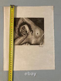 Engraved Art Deco Woman Laszlo Barta Erotic Nude Portrait Etching 1940 Bed