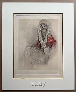 Engraving Art Deco Edouard Chimot Portrait of Spanish Andalusian Woman with Mantilla 1930