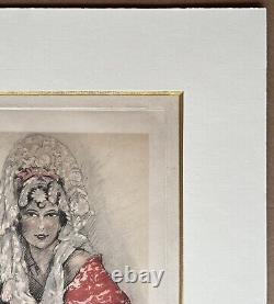 Engraving Art Deco Edouard Chimot Portrait of Spanish Andalusian Woman with Mantilla 1930