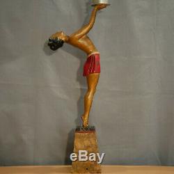 Enrique Balleste Art Deco Woman Sculpture Lamp Enamelled French Lamp
