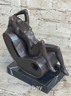 Erotic Nude Female Bronze Sculpture Figurine Signed Art Deco Decor Statue