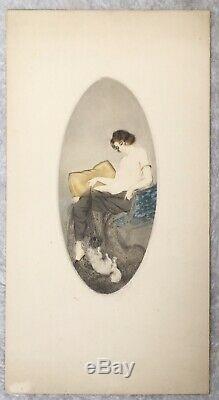 Etching And Aquatint Art Nouveau Art Deco Peacock Feather Naked Woman Chat Style Icart