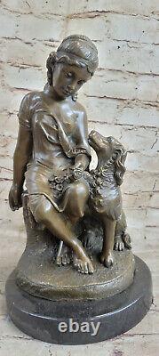 Fabulous Bronze Statue Sculpture Girl Woman Lady Dog Figure Art Deco Opens
