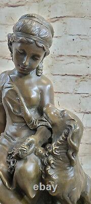 Fabulous Bronze Statue Sculpture Girl Woman Lady Dog Figure Art Deco Work