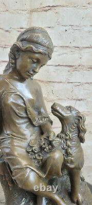 Fabulous Bronze Statue Sculpture Girl Woman Lady Dog Figure Art Deco Work