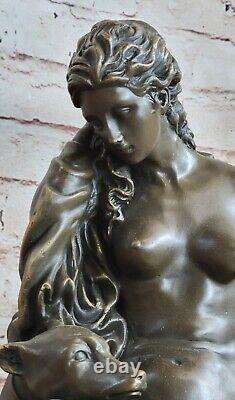 Fabulous Bronze Statue Sculpture Nude Woman Lady Dog Figure Art Deco Interior