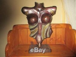 Female Body Bust Carved Gilt Bronze African Naked Art Deco Vintage