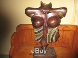 Female Body Bust Carved Gilt Bronze African Naked Art Deco Vintage