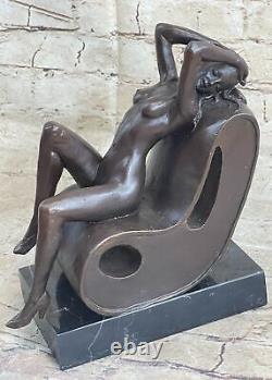Female Bronze Chair Figure Nude Statue Classic Woman Art Deco Sculpture
