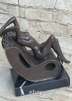 Female Bronze Chair Figure Nude Statue Classic Woman Art Deco Sculpture