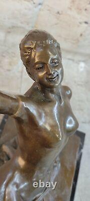 Female Bronze Chair Figurine Statue Classic Nude Woman Art Deco Sculpture